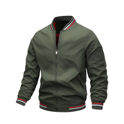 Men's Zip-Up Lightweight Bomber Jacket with Ribbed Trim