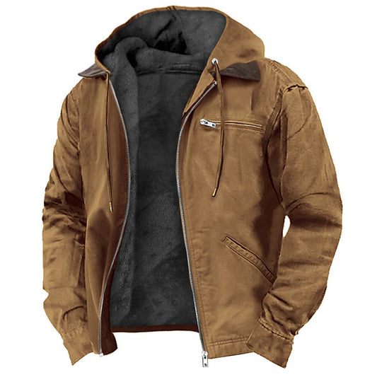 Men's Hooded Bomber Winter Jacket with Lined Interior and Zip Pockets