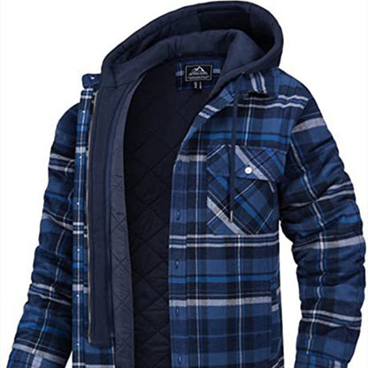 Men's Plaid Hooded Bomber Jacket with Quilted Lining