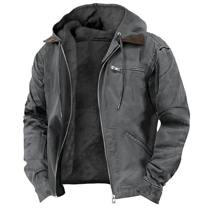 Men's Hooded Bomber Winter Jacket with Lined Interior and Zip Pockets