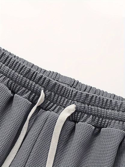 Men's Two-Piece Set with Short-Sleeve Top and Drawstring Shorts