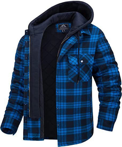 Men's Plaid Hooded Bomber Jacket with Quilted Lining