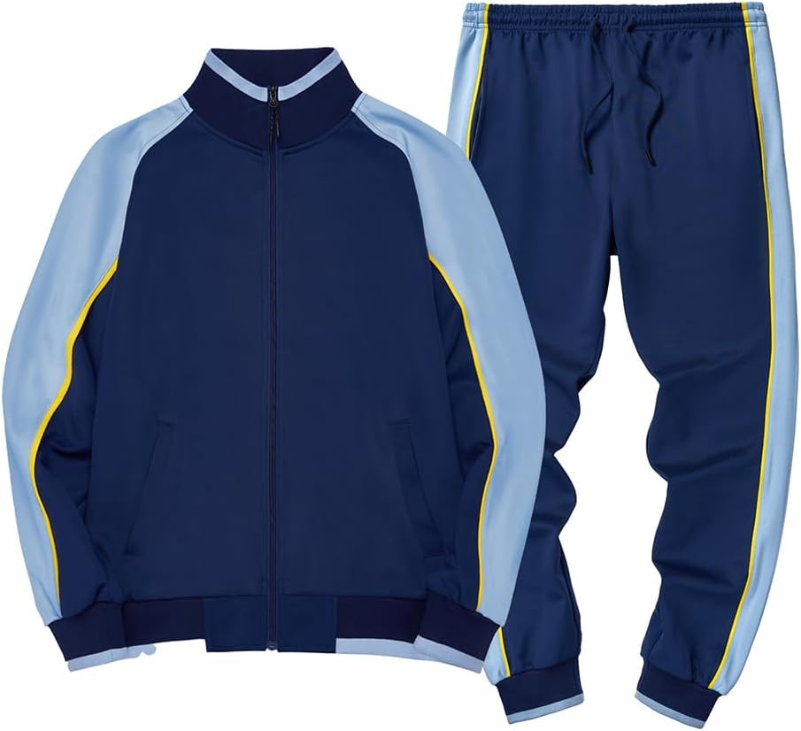 Men's Colorblock Tracksuit 2-Piece Set with Athletic Stripe