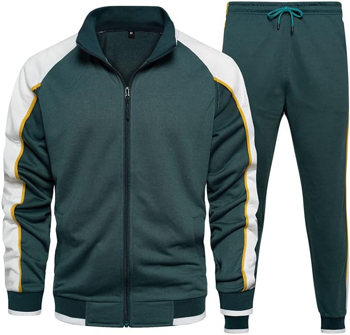 Men's Colorblock Tracksuit 2-Piece Set with Athletic Stripe