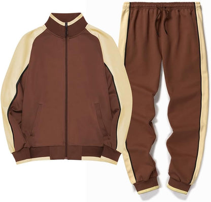 Men's Colorblock Tracksuit 2-Piece Set with Athletic Stripe