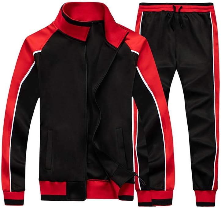 Men's Colorblock Tracksuit 2-Piece Set with Athletic Stripe