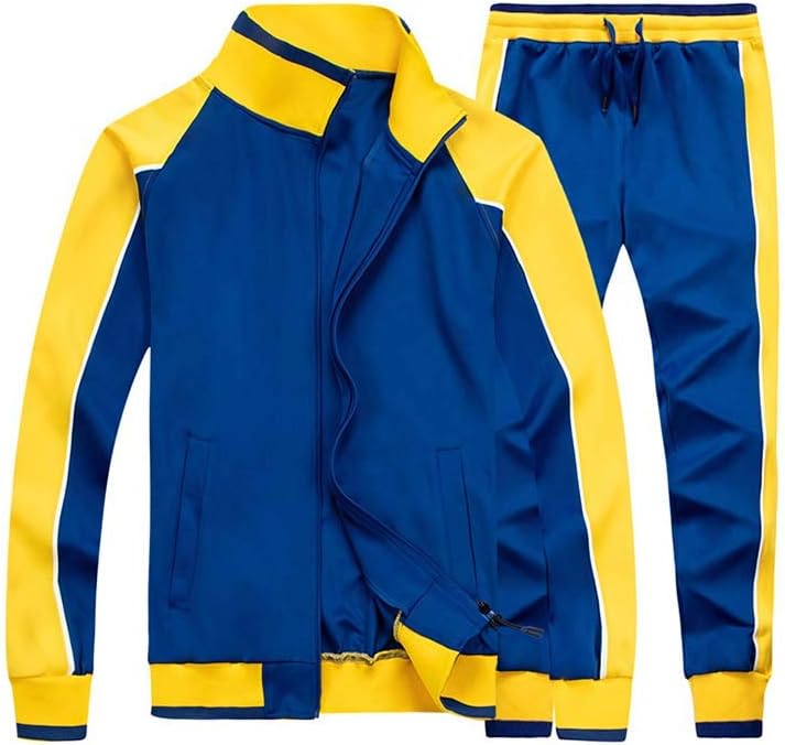 Men's Colorblock Tracksuit 2-Piece Set with Athletic Stripe