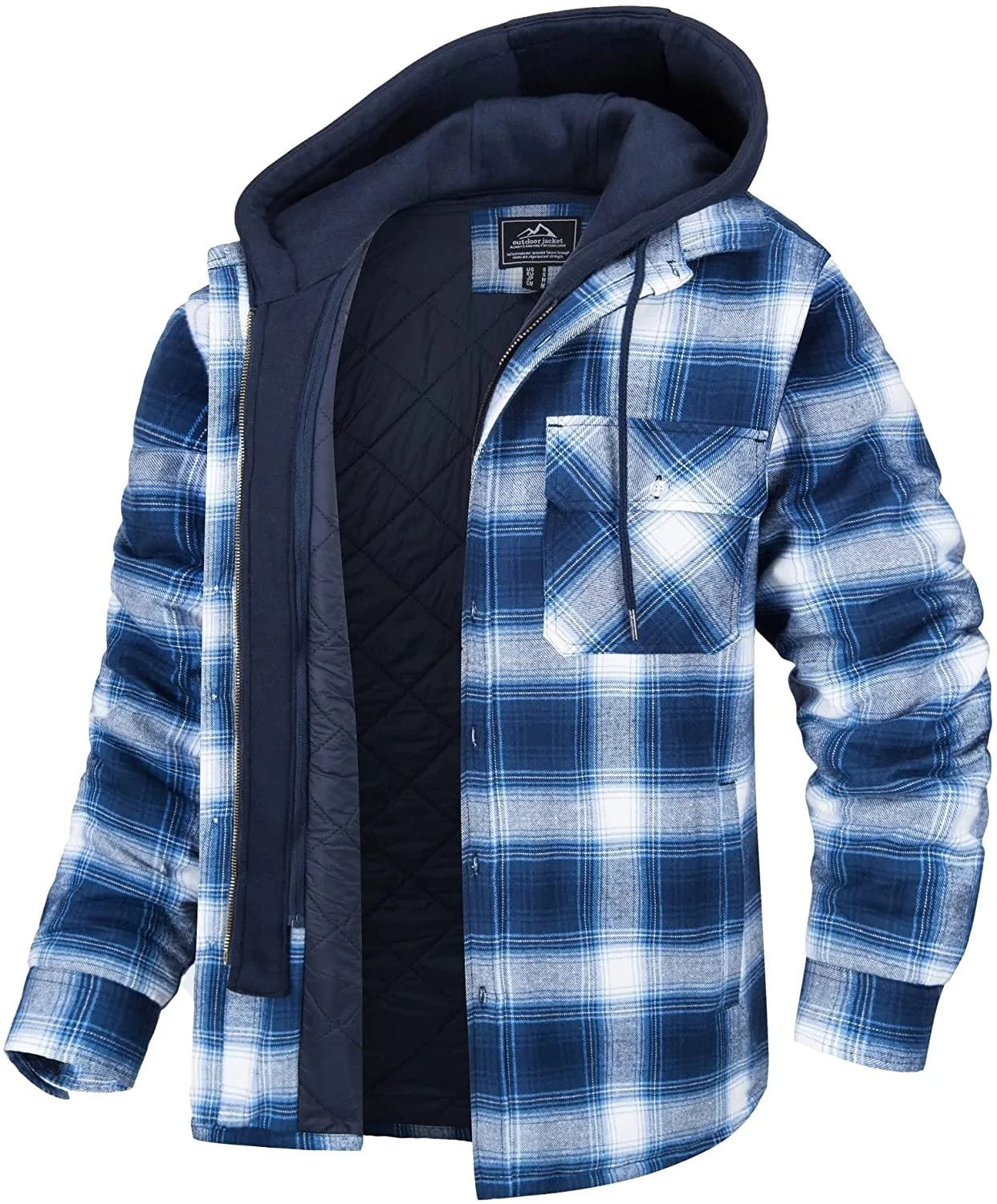 Men's Plaid Hooded Bomber Jacket with Quilted Lining