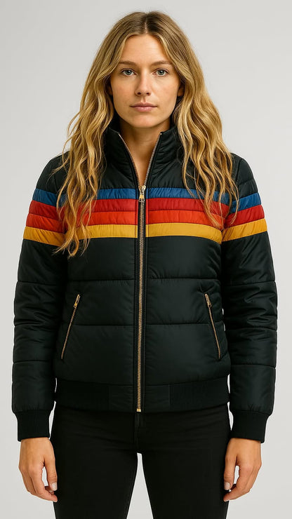 Women’s Waterproof Puffer Jacket – Colorblock Hooded Winter Coat