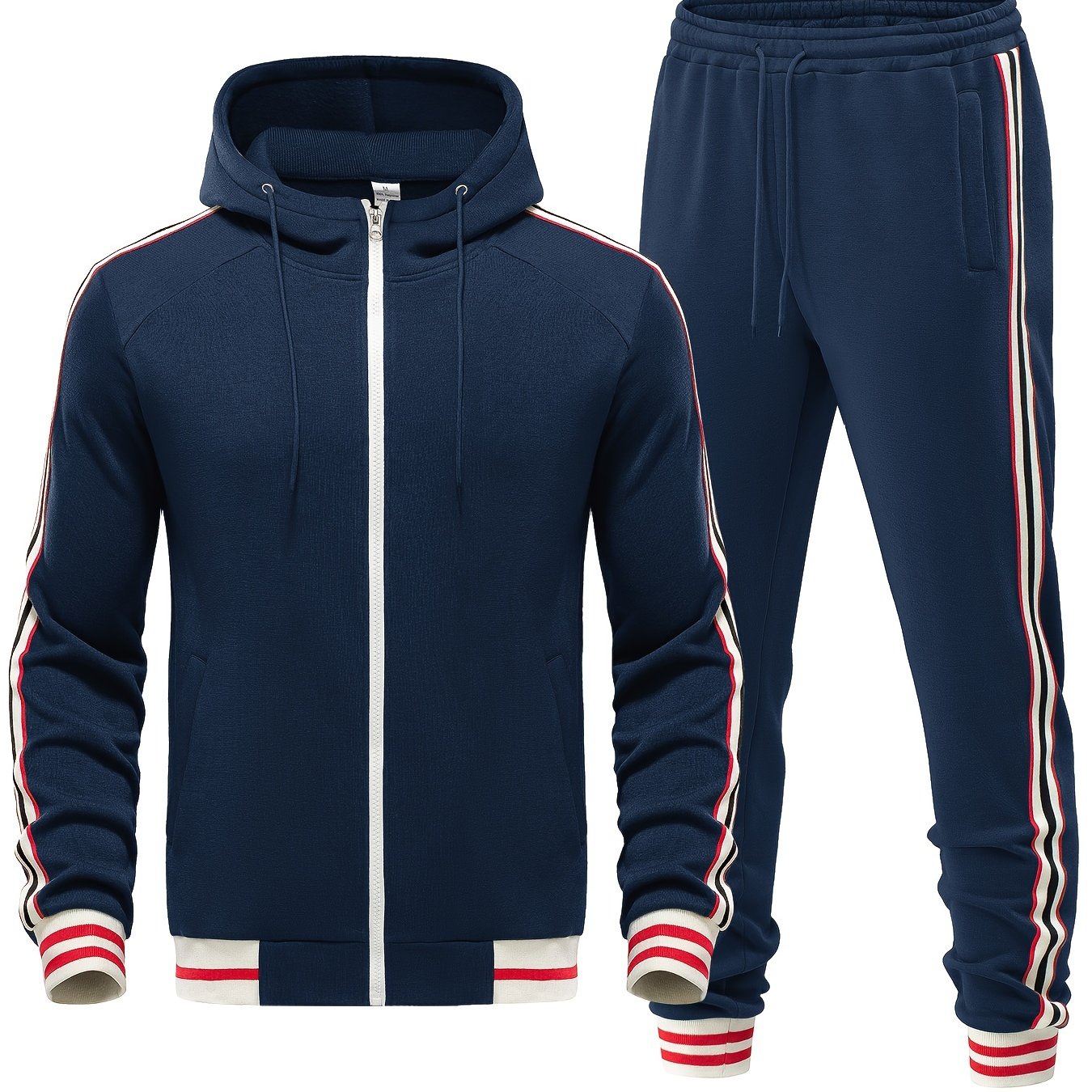 Men's Striped 2-Piece Tracksuit Set with Hoodie and Joggers