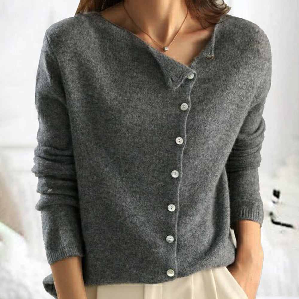 Women's Asymmetric Button Knit Cardigan with Long Sleeves