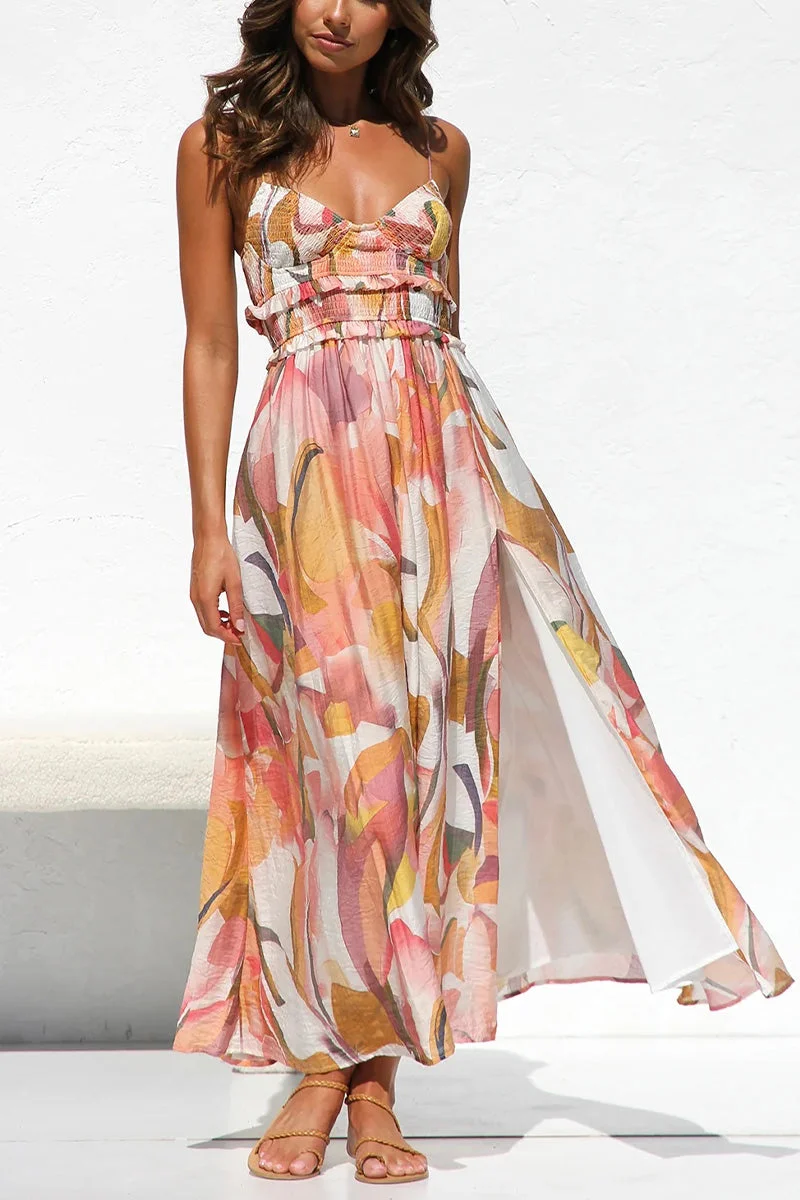 Women's Printed Maxi Dress with Spaghetti Straps and Side Slit