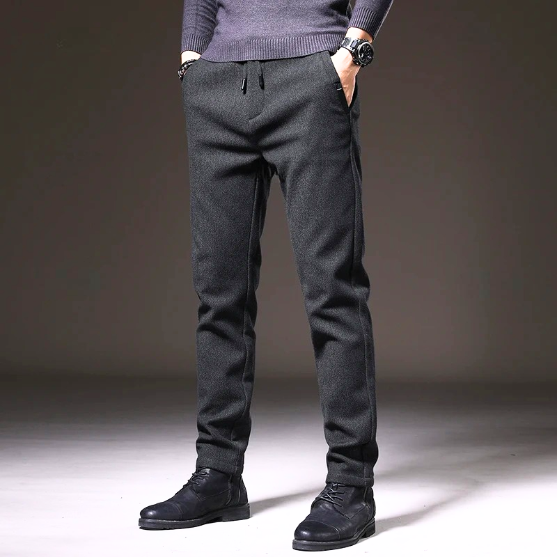 Men's Slim Fit Tapered Pants with Drawstring Waist and Side Pockets