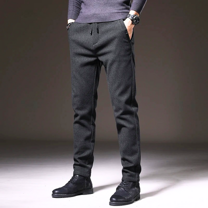Men's Slim Fit Tapered Pants with Drawstring Waist and Side Pockets