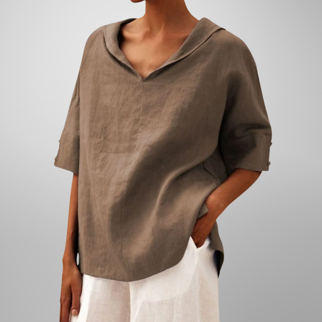 Women's V-Neck Blouse with Relaxed Fit