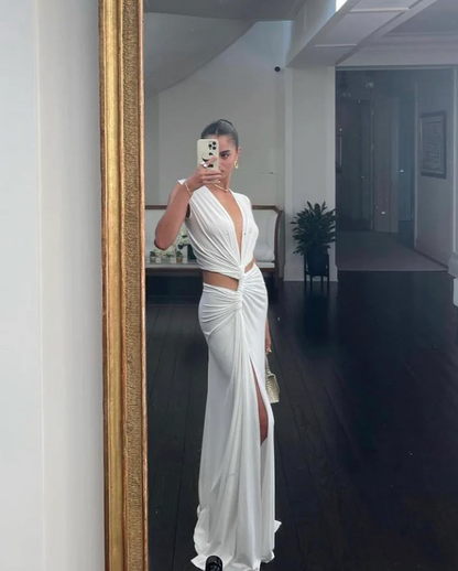 Women's Cut-Out Maxi Dress with Thigh-High Slit
