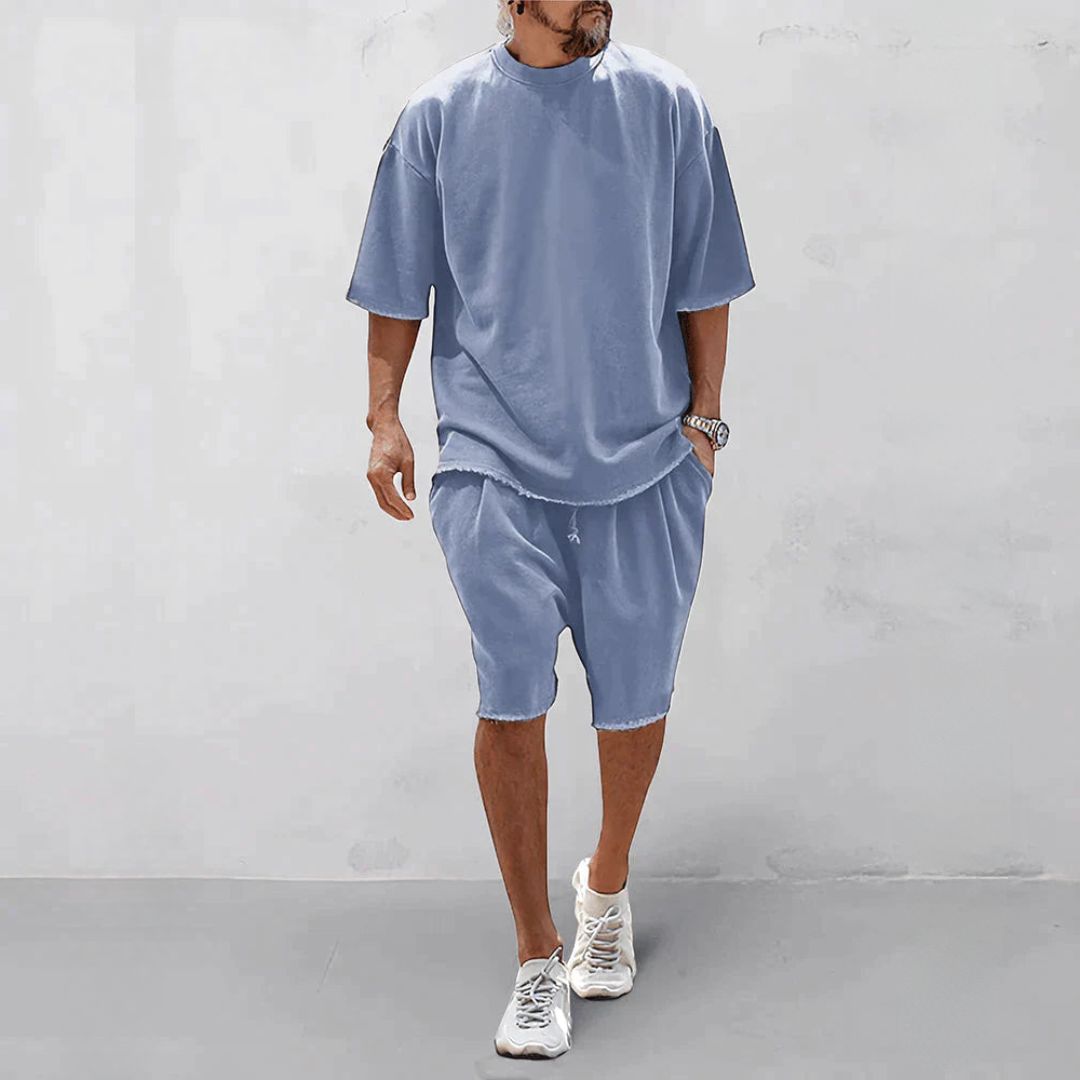 Men's Raw-Edge T-Shirt and Knee-Length Shorts Set