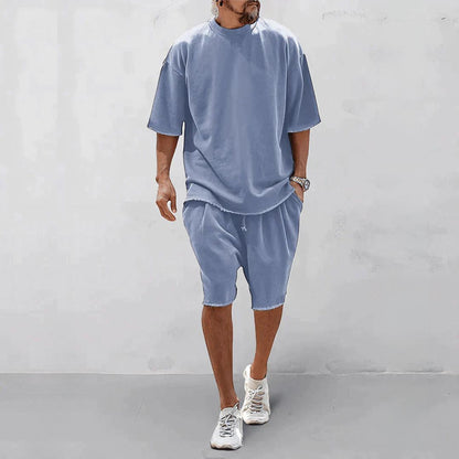 Men's Raw-Edge T-Shirt and Knee-Length Shorts Set