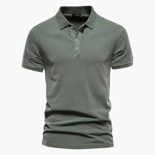 Men's Casual Polo Shirt with Button Placket and Tapered Fit