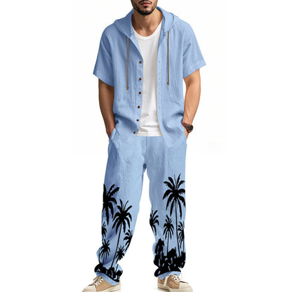 Men’s American Style Hooded Short-Sleeve Shirt & Trousers Set