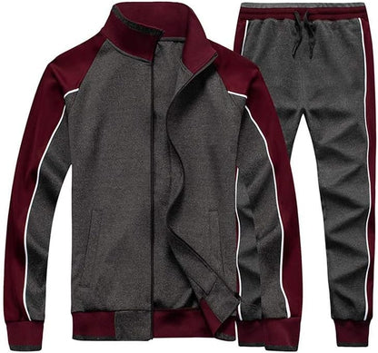 Men's Colorblock Tracksuit 2-Piece Set with Athletic Stripe