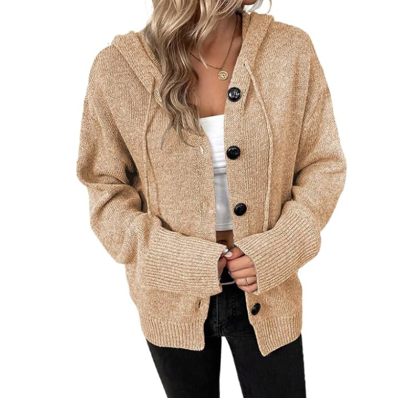 Women's Cozy Button-Up Knit Cardigan with Relaxed Fit