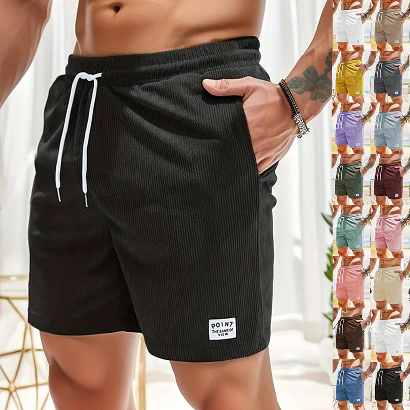 Men’s Corduroy Lace-Up Drawstring Shorts – Lightweight Summer Sports Shorts
