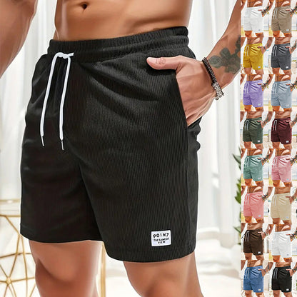 Men’s Corduroy Lace-Up Drawstring Shorts – Lightweight Summer Sports Shorts
