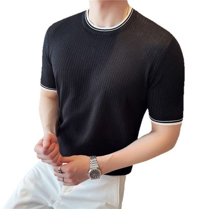 Men’s Slim Fit Round Neck T-Shirt with Contrast Color Detail – Stretch Knitted Comfort