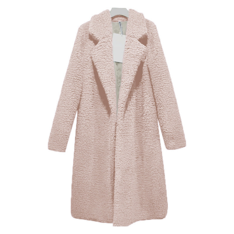 Women's Long Oversized Winter Teddy Coat with Lapel Collar