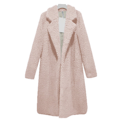 Women's Long Oversized Winter Teddy Coat with Lapel Collar