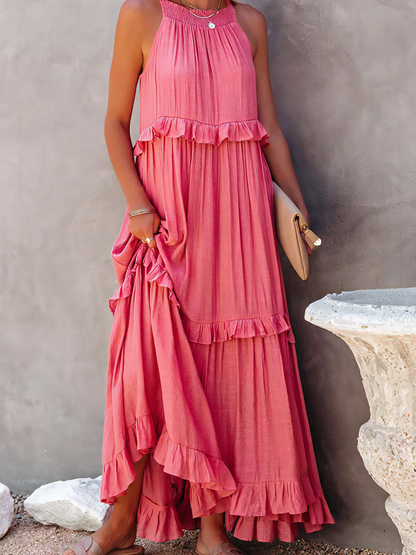 Women's Sleeveless Maxi Dress with Ruffled Skirt