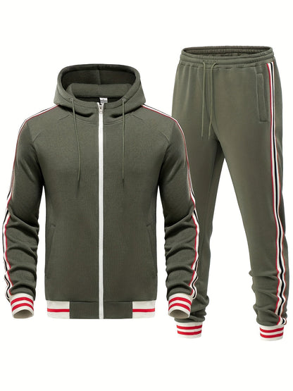 Men's Striped 2-Piece Tracksuit Set with Hoodie and Joggers