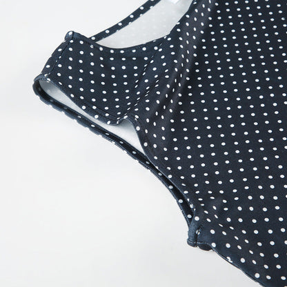 Women's Sleeveless Polka Dot Mini Dress with Fitted Waist
