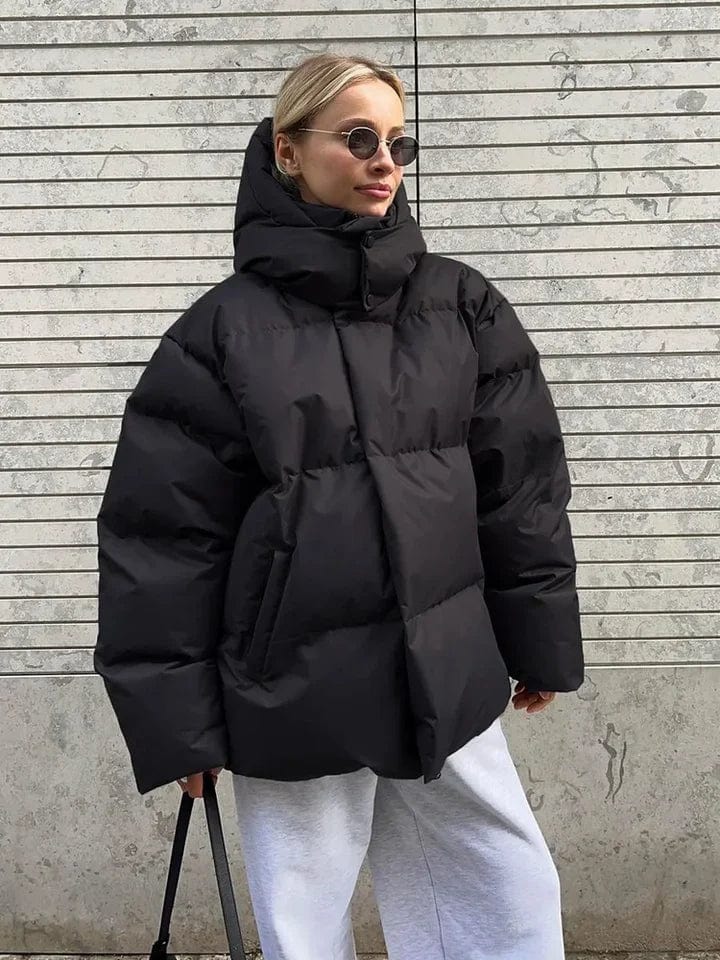 Women's Oversized High Collar Puffer Jacket with Quilted Design