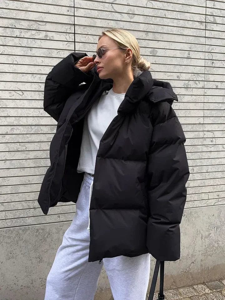 Women's Oversized High Collar Puffer Jacket with Quilted Design