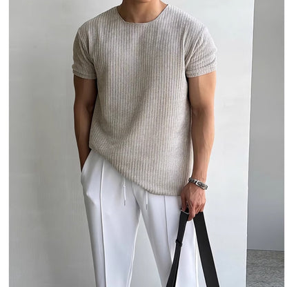 Men Breathable Short-sleeved Sweater Men's Round Neck T-shirt