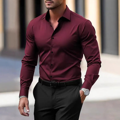 Men’s Summer Business Shirt – Solid Color Long Sleeve Button-Down Casual & Vacation Top