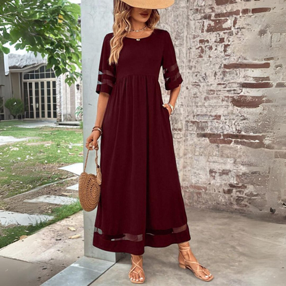 Elegant Maxi Dress with Mesh Sleeves for Women