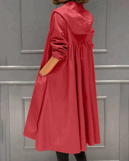 Women's Long Waterproof Weatherproof Hooded Raincoat with Zip