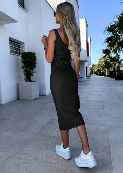 Women's Two-Piece Midi Skirt Set with Off-Shoulder Top