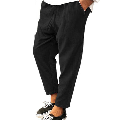 Men's Loose Fit Corduroy Trousers Casual Ankle Length Relaxed Style