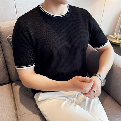 Men’s Slim Fit Round Neck T-Shirt with Contrast Color Detail – Stretch Knitted Comfort