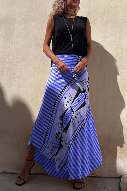 Women's Tribal Print High Waist Maxi Skirt with Flowing Hem