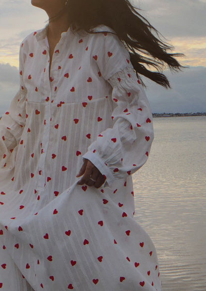 Women's Long Sleeve Maxi Dress with Heart Print Design