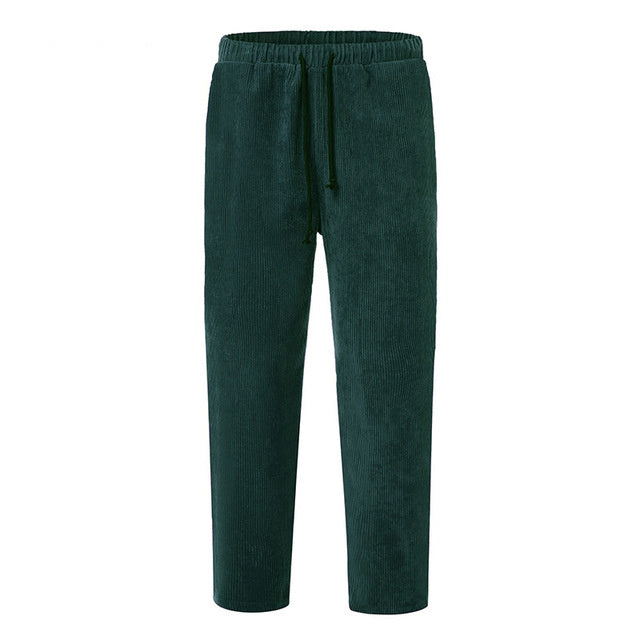 Men's Loose Fit Corduroy Trousers Casual Ankle Length Relaxed Style