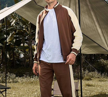 Men's Colorblock Tracksuit 2-Piece Set with Athletic Stripe