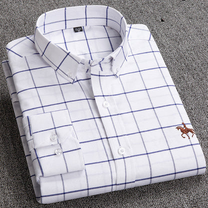 Men's Long-Sleeve Checked Button-Down Shirt with Smart Casual Style