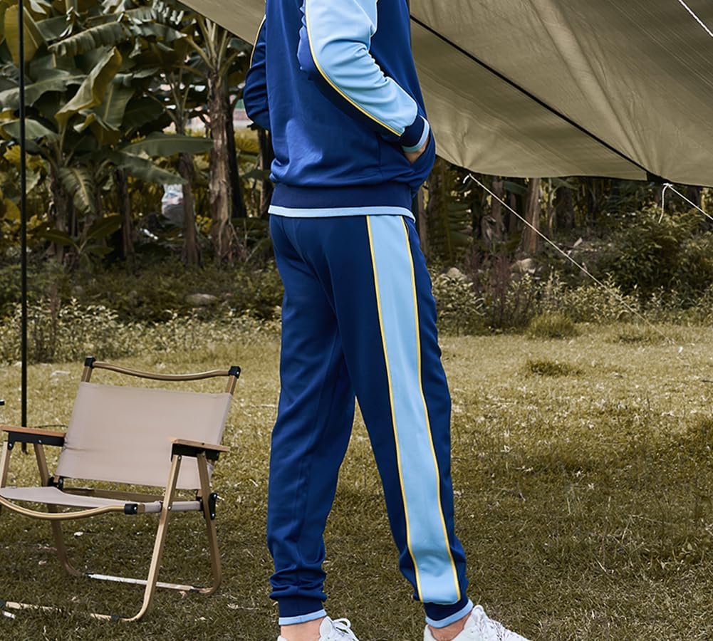 Men's Colorblock Tracksuit 2-Piece Set with Athletic Stripe