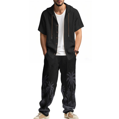 Men’s American Style Hooded Short-Sleeve Shirt & Trousers Set